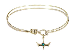 7 1/4 inch Oval Eye Hook Hamilton Gold Bangle Bracelet with a 14kt Gold Filled Holy Spirit charm.