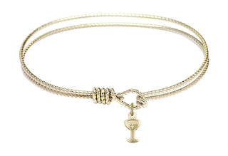 7 1/4 inch Oval Eye Hook Hamilton Gold Bangle Bracelet with a 14kt Gold Filled Chalice charm.