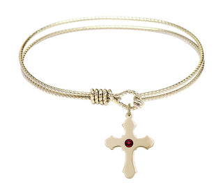 7 1/4 inch Oval Eye Hook Hamilton Gold Bangle Bracelet with a 14kt Gold Filled Cross charm.