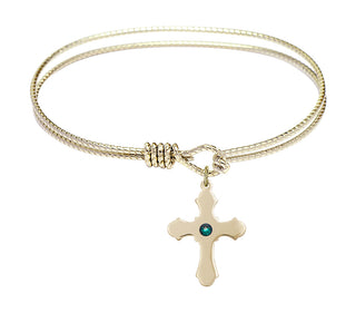 7 1/4 inch Oval Eye Hook Hamilton Gold Bangle Bracelet with a 14kt Gold Filled Cross charm.