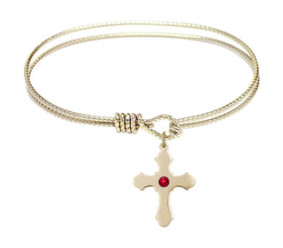 7 1/4 inch Oval Eye Hook Hamilton Gold Bangle Bracelet with a 14kt Gold Filled Cross charm.