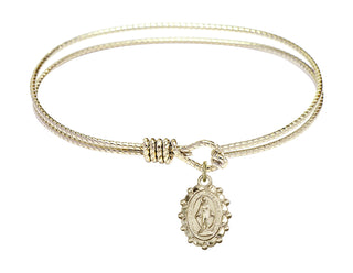 7 1/4 inch Oval Eye Hook Hamilton Gold Bangle Bracelet with a 14kt Gold Filled Miraculous charm.