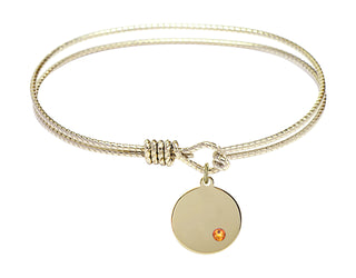 7 1/4 inch Oval Eye Hook Hamilton Gold Bangle Bracelet with a 14kt Gold Filled Plain Disc charm.