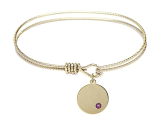 7 1/4 inch Oval Eye Hook Hamilton Gold Bangle Bracelet with a 14kt Gold Filled Plain Disc charm.