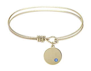 7 1/4 inch Oval Eye Hook Hamilton Gold Bangle Bracelet with a 14kt Gold Filled Plain Disc charm.