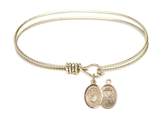 7 1/4 inch Oval Eye Hook Hamilton Gold Bangle Bracelet with a 14kt Gold Filled Saint Christopher/Nat'l Guard charm.