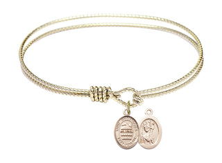 7 1/4 inch Oval Eye Hook Hamilton Gold Bangle Bracelet with a 14kt Gold Filled Saint Christopher/Swimming charm.
