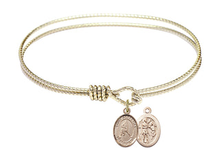 7 1/4 inch Oval Eye Hook Hamilton Gold Bangle Bracelet with a 14kt Gold Filled Saint Sebastian/Ice Hockey charm.