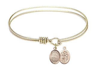 7 1/4 inch Oval Eye Hook Hamilton Gold Bangle Bracelet with a 14kt Gold Filled Saint Sebastian / Fishing charm.