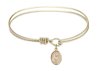 7 1/4 inch Oval Eye Hook Hamilton Gold Bangle Bracelet with a 14kt Gold Filled Saint Malachy O'More charm. Engraved Catholic Saint Jewelry