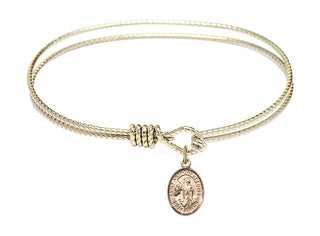 7 1/4 inch Oval Eye Hook Hamilton Gold Bangle Bracelet with a 14kt Gold Filled Saint Anthony of Egypt charm. Engraved Catholic Saint Jewelry