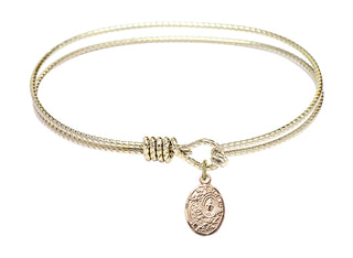 7 1/4 inch Oval Eye Hook Hamilton Gold Bangle Bracelet with a 14kt Gold Filled Miraculous charm.