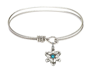 7 1/4 inch Oval Eye Hook Rhodium Bangle Bracelet with a Sterling Silver Chastity charm.