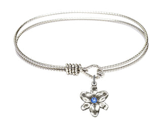 7 1/4 inch Oval Eye Hook Rhodium Bangle Bracelet with a Sterling Silver Chastity charm.
