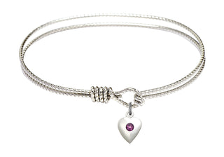 7 1/4 inch Oval Eye Hook Rhodium Bangle Bracelet with a Sterling Silver Heart charm.