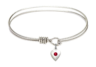 7 1/4 inch Oval Eye Hook Rhodium Bangle Bracelet with a Sterling Silver Heart charm.