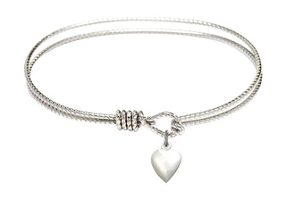 7 1/4 inch Oval Eye Hook Rhodium Bangle Bracelet with a Sterling Silver Heart charm.