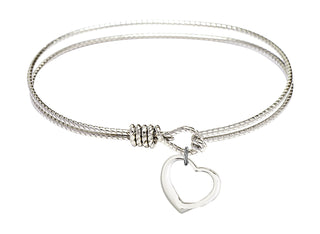 7 1/4 inch Oval Eye Hook Rhodium Bangle Bracelet with a Sterling Silver Heart charm.
