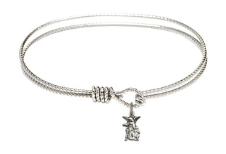 7 1/4 inch Oval Eye Hook Rhodium Bangle Bracelet with a Sterling Silver Littlest Angel charm.