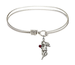 7 1/4 inch Oval Eye Hook Rhodium Bangle Bracelet with a Sterling Silver Guardian Angel charm.