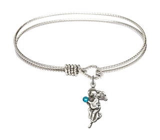 7 1/4 inch Oval Eye Hook Rhodium Bangle Bracelet with a Sterling Silver Guardian Angel charm.
