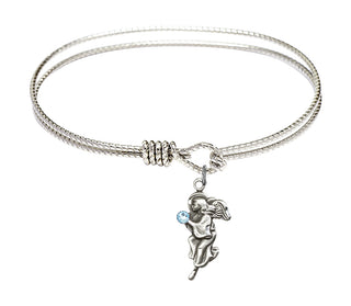 7 1/4 inch Oval Eye Hook Rhodium Bangle Bracelet with a Sterling Silver Guardian Angel charm.