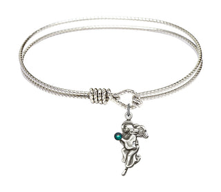 7 1/4 inch Oval Eye Hook Rhodium Bangle Bracelet with a Sterling Silver Guardian Angel charm.