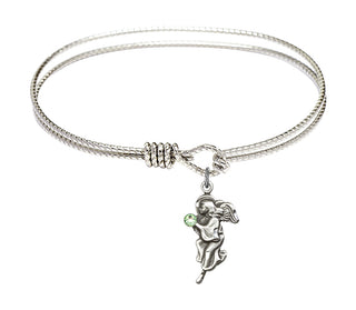 7 1/4 inch Oval Eye Hook Rhodium Bangle Bracelet with a Sterling Silver Guardian Angel charm.