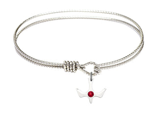 7 1/4 inch Oval Eye Hook Rhodium Bangle Bracelet with a Sterling Silver Holy Spirit charm.