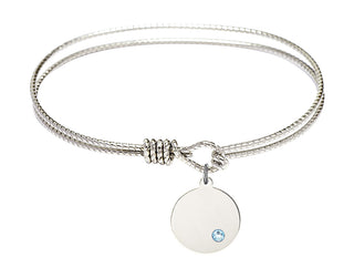 7 1/4 inch Oval Eye Hook Rhodium Bangle Bracelet with a Sterling Silver Plain Disc charm.