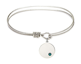 7 1/4 inch Oval Eye Hook Rhodium Bangle Bracelet with a Sterling Silver Plain Disc charm.