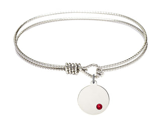 7 1/4 inch Oval Eye Hook Rhodium Bangle Bracelet with a Sterling Silver Plain Disc charm.