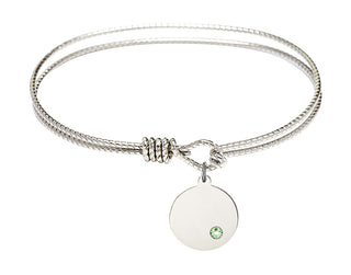 7 1/4 inch Oval Eye Hook Rhodium Bangle Bracelet with a Sterling Silver Plain Disc charm.