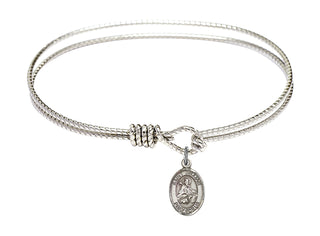 7 1/4 inch Oval Eye Hook Rhodium Bangle Bracelet with a Sterling Silver Saint William of Rochester charm.