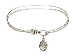 7 1/4 inch Oval Eye Hook Rhodium Bangle Bracelet with a Sterling Silver Saint Christopher/Lacrosse charm.