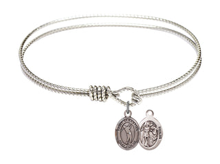 7 1/4 inch Oval Eye Hook Rhodium Bangle Bracelet with a Sterling Silver Saint Sebastian/Golf charm.