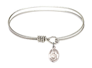 7 1/4 inch Oval Eye Hook Rhodium Bangle Bracelet with a Sterling Silver Saint Norbert of Xanten charm. Engraved Catholic Saint Jewelry