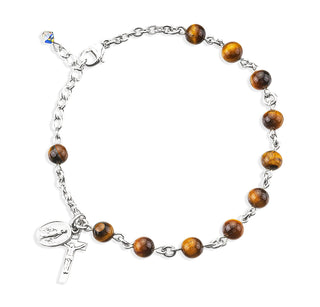 Genuine Tiger Eye Round Sterling Bracelet