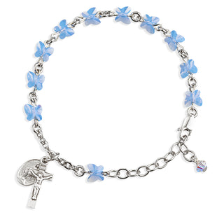Sterling Silver Rosary Bracelet with 6mm Blue Opal Finest Austrian Crystal Butterfly Beads