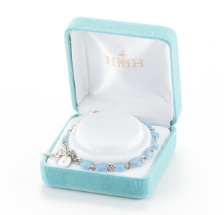 Sterling Silver Rosary Bracelet with 6mm Blue Opal Finest Austrian Crystal Butterfly Beads