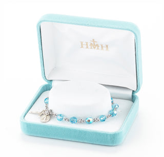 Aqua Round Faceted Finest Austrian Crystal Sterling Bracelet