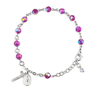 6Mm Fuchsia Round Faceted Finest Austrian Crystal Sterling Bracelet