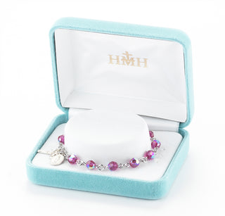 6mm Fuchsia Round Faceted Finest Austrian Crystal Sterling Bracelet