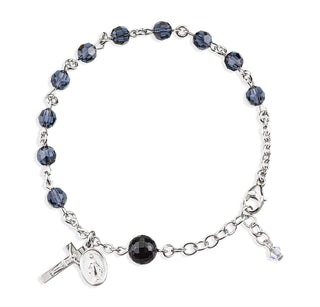Sterling Silver Rosary Bracelet with 6mm Graphite Finest Austrian Crystal Round Beads