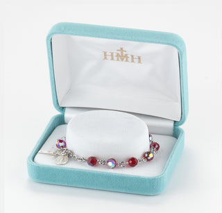 Ruby Round Faceted Finest Austrian Crystal Sterling Bracelet