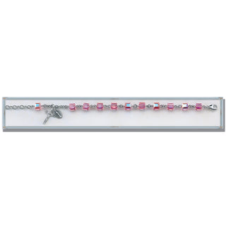 Pink Finest Austrian Crystal Faceted Cube Sterling Bracelet