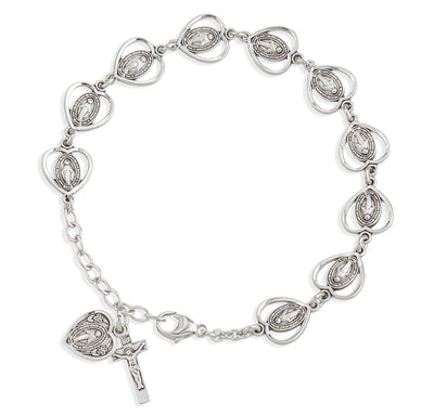 Sterling Silver Pierced Miraculous Medal Rosary Bracelet