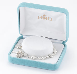 8mm Solid Sterling Silver Sacred Heart Rosary Bracelet