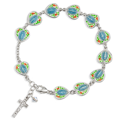 Sterling Silver Pierced Miraculous Heart Rosary Bracelet