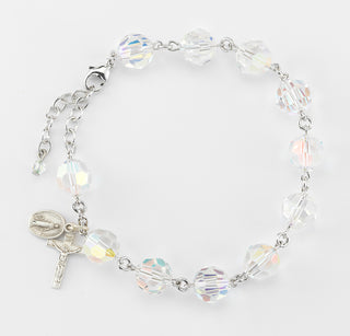 Round Faceted Aurora Borealis Finest Austrian Crystal Sterling Bracelet 1